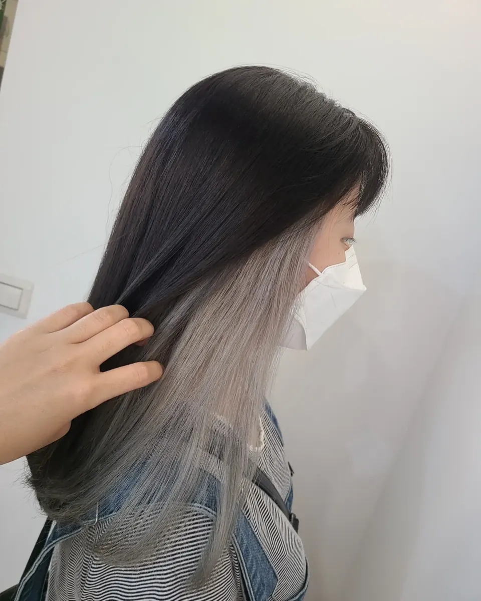 長髮銀灰耳圈染作品